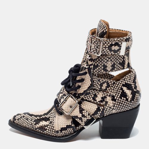 Beige/ Python Embossed Leather Rylee 60 Ankle Boots Size 36.5 - Chloe - Modalova