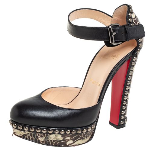 Leather And Brown Water Snake Figurina Platform Ankle Strap Pumps Size 36 - Christian Louboutin - Modalova