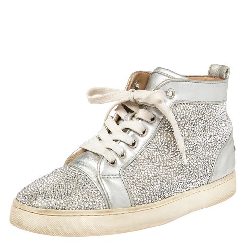 Leather And Crystal Embellished Louis Spikes High-Top Sneakers Size 38.5 - Christian Louboutin - Modalova