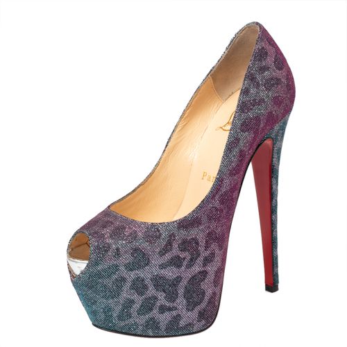 Leopard Print Lurex Highness Peep Toe Platform Pumps Size 36.5 - Christian Louboutin - Modalova