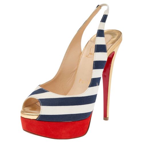 Leather And Suede Fabric Lady Peep Slingback Pumps Size 35.5 - Christian Louboutin - Modalova