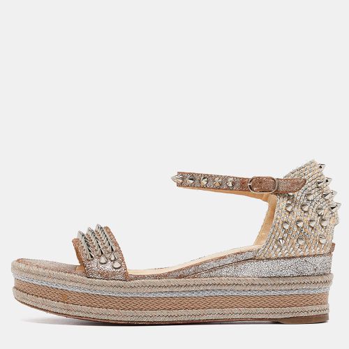 Beige Texture Suede and Raffia Pyraclou Wedge Sandals Size 37 - Christian Louboutin - Modalova