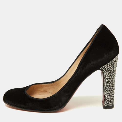 Velvet Crystal Embellished Heel Round Toe Pumps Size 38 - Christian Louboutin - Modalova