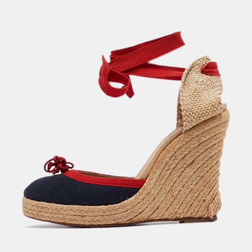 Tricolor Canvas Carino Plato Espadrille Wedge Pumps Size 38 - Christian Louboutin - Modalova