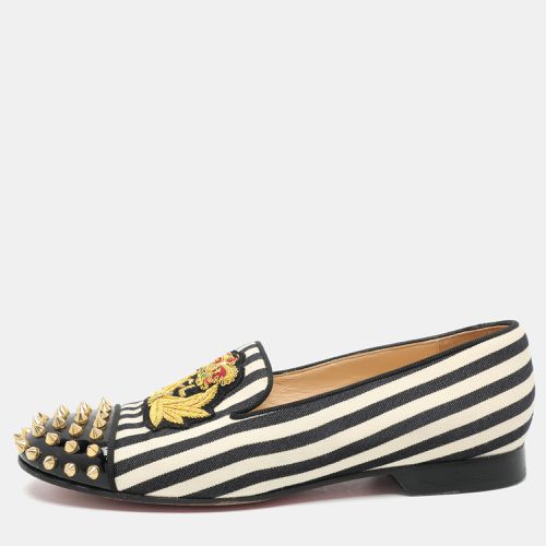 Patent Leather And Canvas Havanana Spiked Smoking Slippers Size 38 - Christian Louboutin - Modalova