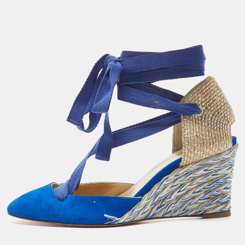 Gold Raffia and Suede Wedge Pumps Size 36 - Christian Louboutin - Modalova