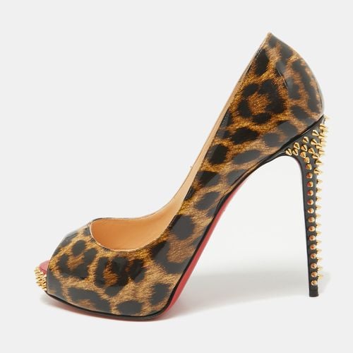 Black Leopard Print Patent New Very Prive Spike Pumps Size 38 - Christian Louboutin - Modalova