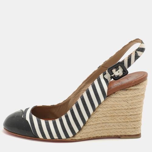 Striped Canvas and Patent Cap Toe Slingback Wedges Espadrille Size 37 - Christian Louboutin - Modalova