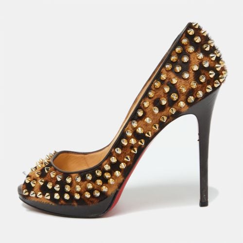 Leopard Print Calf Hair Yolanda Spikes Peep Toe Pumps Size 39 - Christian Louboutin - Modalova