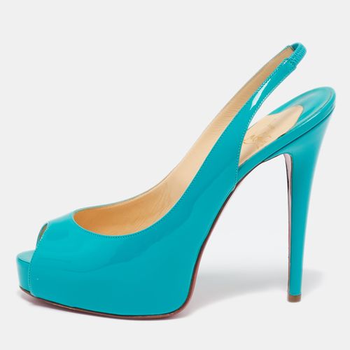 Turquoise Patent Leather Private Number Peep Toe Slingback Pumps Size 38.5 - Christian Louboutin - Modalova