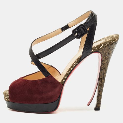 Leather and Python Cross Minetta Platform Sandals Size 37.5 - Christian Louboutin - Modalova