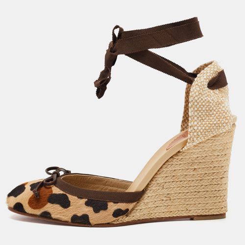 Two Tone Animal Print Calf Hair Espadrille Wedge Ankle Tie Pumps Size 41 - Christian Louboutin - Modalova