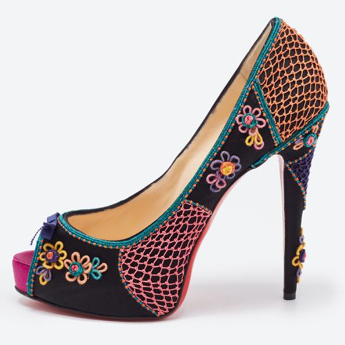 Multicolor Embellished Satin Bow Peep Toe Platform Pumps Size 40 - Christian Louboutin - Modalova