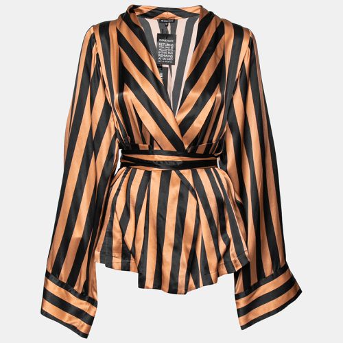 Peach & Black Silk Belted Wrap Blouse M - Ann Demeulemeester - Modalova