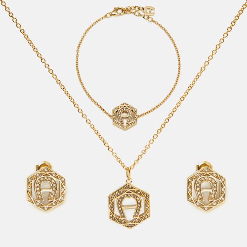 Logo Crystals Tone Necklace Bracelet Earrings Set - Aigner - Modalova