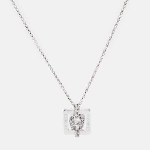 Tone Square Crystal Logo Pendant Necklace - Aigner - Modalova