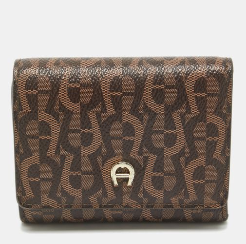 Dark Monogram Coated Canvas Logo Trifold Wallet - Aigner - Modalova