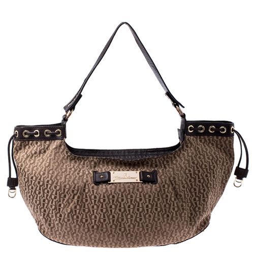 Brown Signature Canvas and Leather Shoulder Bag - Aigner - Modalova