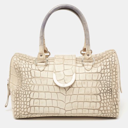 Vanilla/Black Croc Embossed Leather Flap Satchel - Aigner - Modalova