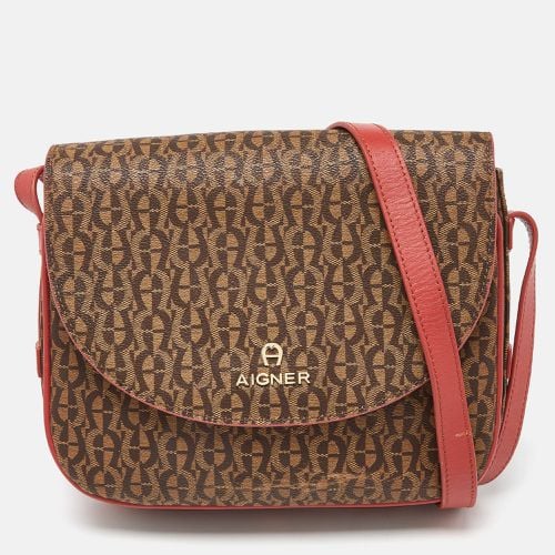 Red Signature Coated Canvas and Leather Crossbody Bag - Aigner - Modalova