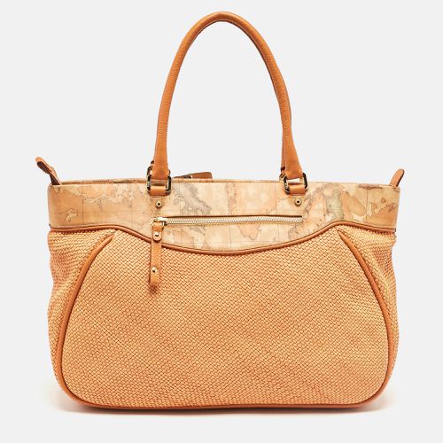 Tan Geo Print Coated Canvas and Woven Leather Zip Tote - Alviero Martini 1A Classe - Modalova