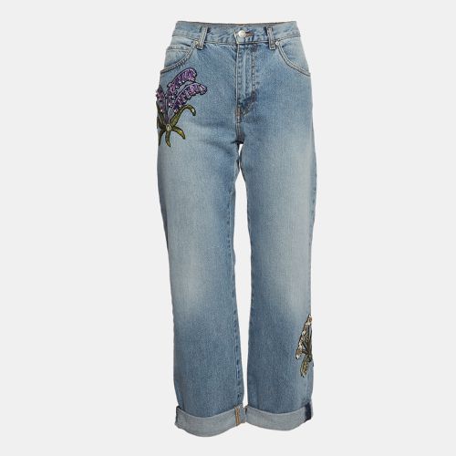 Embroidered Floral Denim Boyfriend Jeans S Waist 28" - Alexander McQueen - Modalova