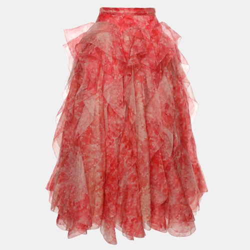 Coral-Print Draped Ruffle Midi Skirt - Alexander McQueen - Modalova