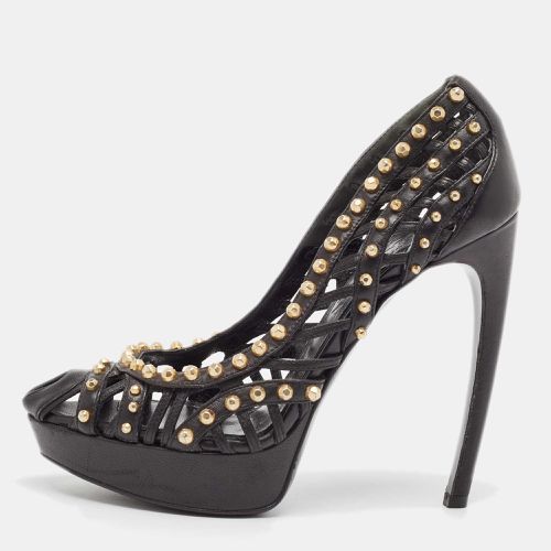 Leather Studded Cut Out Peep Toe Platform Pumps Size 37 - Alexander McQueen - Modalova