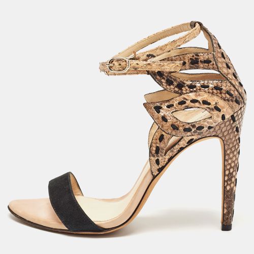 Tricolor Suede and Python Cut Out Ankle Strap Sandals Size 36.5 - Alexandre Birman - Modalova