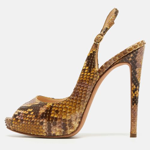 Brown Snakeskin Peep Toe Slingback Pumps Size 37 - Alexandre Birman - Modalova