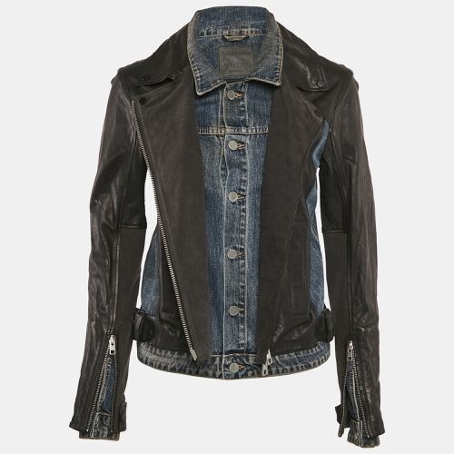 Denim and Leather Zip-Up Biker Jacket M - All Saints - Modalova