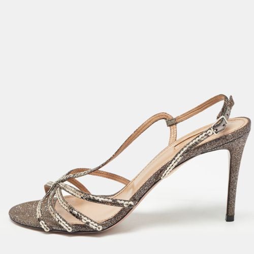 Bronze Canvas Crystal Embellished Ankle Strap Sandals Size 39 - Aquazzura - Modalova