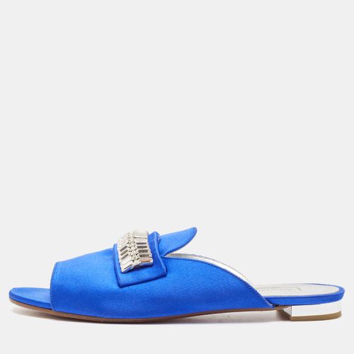 Satin Crystal Embellished Flat Slides Size 38 - Aquazzura - Modalova