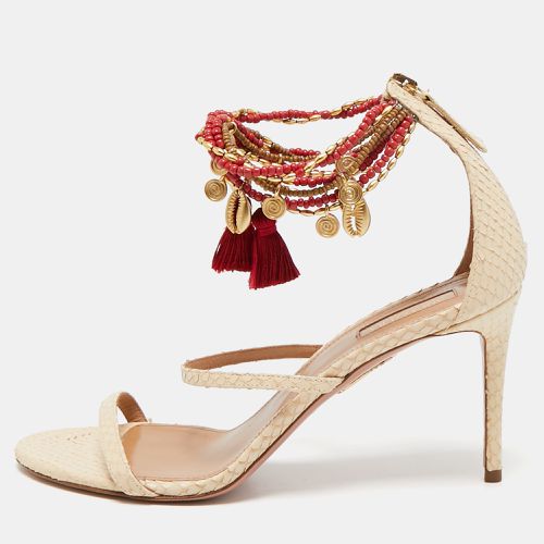 Python Embossed Leather India Ankle Strap Sandals Size 39 - Aquazzura - Modalova