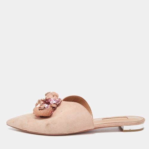 Blush Suede Sequin Embellished Pointed Toe Mules Size 38 - Aquazzura - Modalova