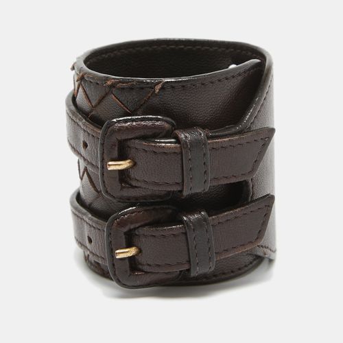 Dark Intrecciato Leather Double Buckle Wrap Bracelet - Bottega Veneta - Modalova