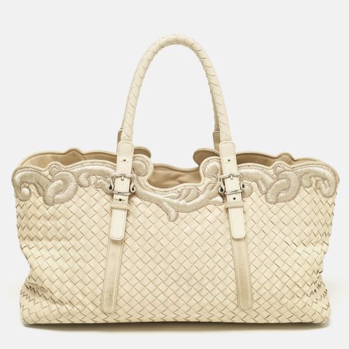 Off Intrecciato Leather Embroidered Trim Tote - Bottega Veneta - Modalova