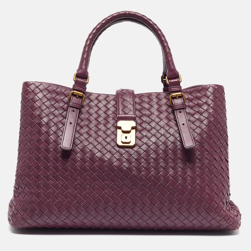 Plum Intrecciato Leather Medium Roma Tote - Bottega Veneta - Modalova