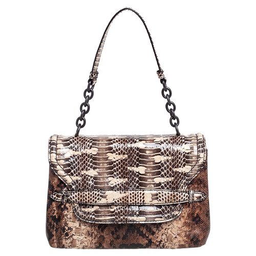 Intrecciato Karung and Watersnake Detail Flap Shoulder Bag - Bottega Veneta - Modalova