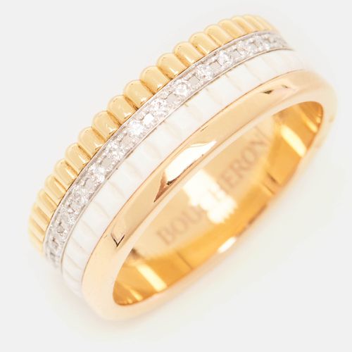 Quatre Classique Edition Diamonds Ceramic 18k Three Tone Gold Ring Size 52 - Boucheron - Modalova