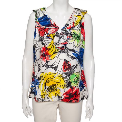 Floral Printed Ruffled Front Sleeveless Top L - Boutique Moschino - Modalova