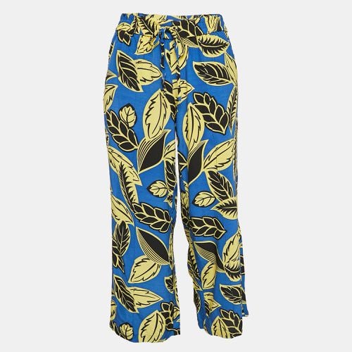 Yellow Leaf Print Crepe Trousers M - Boutique Moschino - Modalova