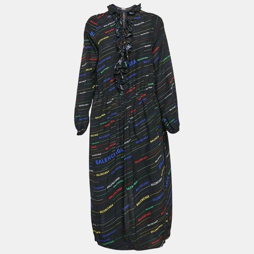 Stripe Logo All Over Print Silk Ruffled Midi Dress S - Balenciaga - Modalova