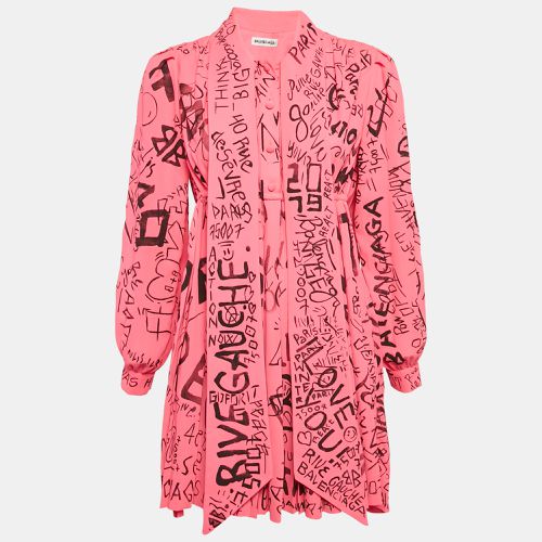 Fluorescent Graffiti Print Chiffon Pleated Mini Dress S - Balenciaga - Modalova