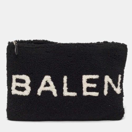 White Shearling Logo Zip Pouch - Balenciaga - Modalova