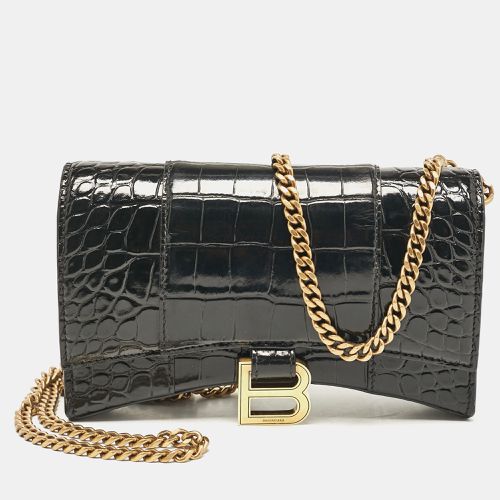 Croc Embossed Patent Leather Hourglass Wallet On Chain - Balenciaga - Modalova