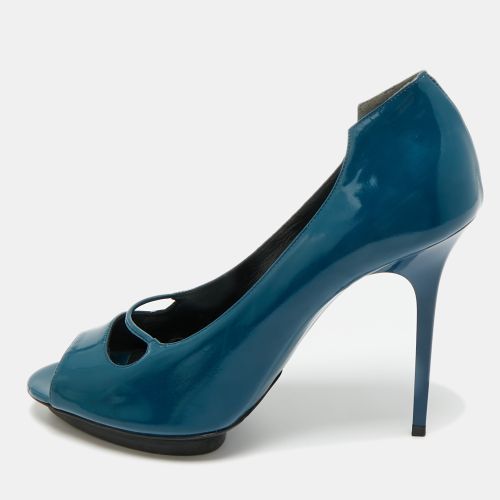 Peacock Blue Patent Leather Platform Peep Toe Pumps Size 39 - Balenciaga - Modalova
