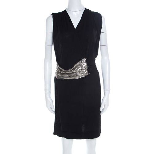 Knit Wool Chainmail Paneled Faux Wrap Mini Dress M - Balmain - Modalova