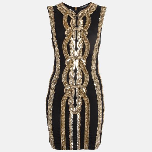 Gold Sequin and Crystal Embellished Mesh Mini Dress M - Balmain - Modalova