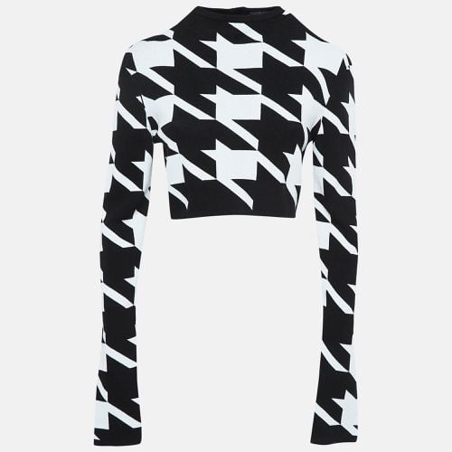 White Houndstooth Patterned Knit Zip-Up Cardigan M - Balmain - Modalova